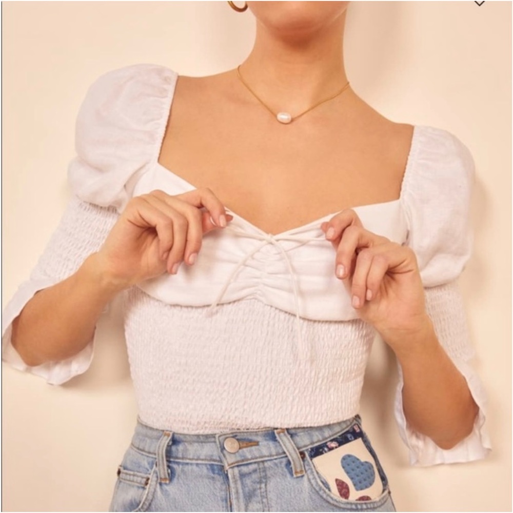 Reformation linen smocked top